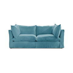 Coco 3 seater sofa with Self Piped Knife Edge cushion in Dream Blue Linen  - Hand Made in USA