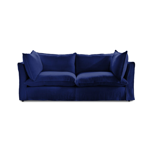 Coco 3 seater sofa with Self Piped Knife Edge cushion in Indigo Linen  - Hand Made in USA (Available for Quick Ship)