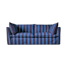 Coco 3 seater sofa with Self Piped Knife Edge cushion in Coastal Blue Stripes - Hand Made in USA