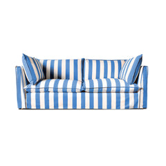 Coco 3 seater sofa with Self Piped Knife Edge cushion in Cornish Blue Stripes - Hand Made in USA