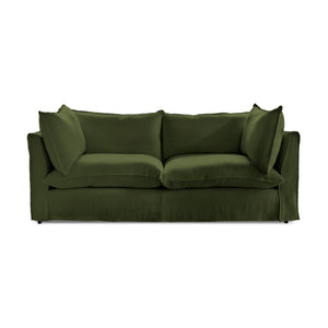 Coco 3 seater sofa with Self Piped Knife Edge cushion in Cotton Linen Evergreen  - Hand Made in USA