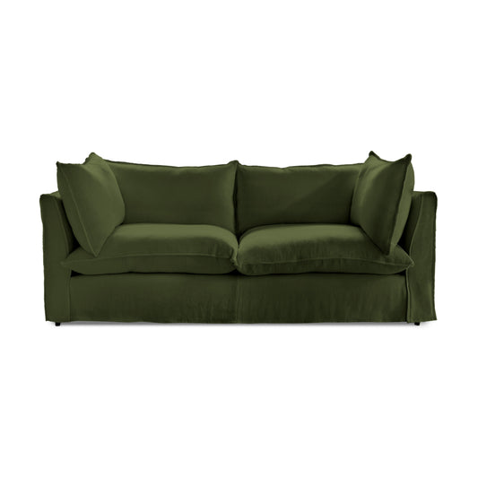Coco 3 seater sofa with Self Piped Knife Edge cushion in Cotton Linen Evergreen  - Hand Made in USA (Available for Quick Ship)