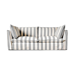 Coco 3 seater sofa with Self Piped Knife Edge cushion in Stripes Garden Grey  - Hand Made in USA