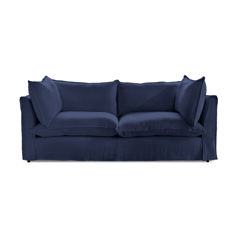 Coco 3 seater sofa with Self Piped Knife Edge cushion in Cotton Linen Inkspot  - Hand Made in USA