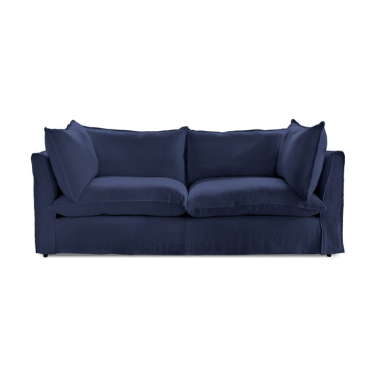Coco 3 seater sofa with Self Piped Knife Edge cushion in Cotton Linen Inkspot  - Hand Made in USA (Available for Quick Ship)