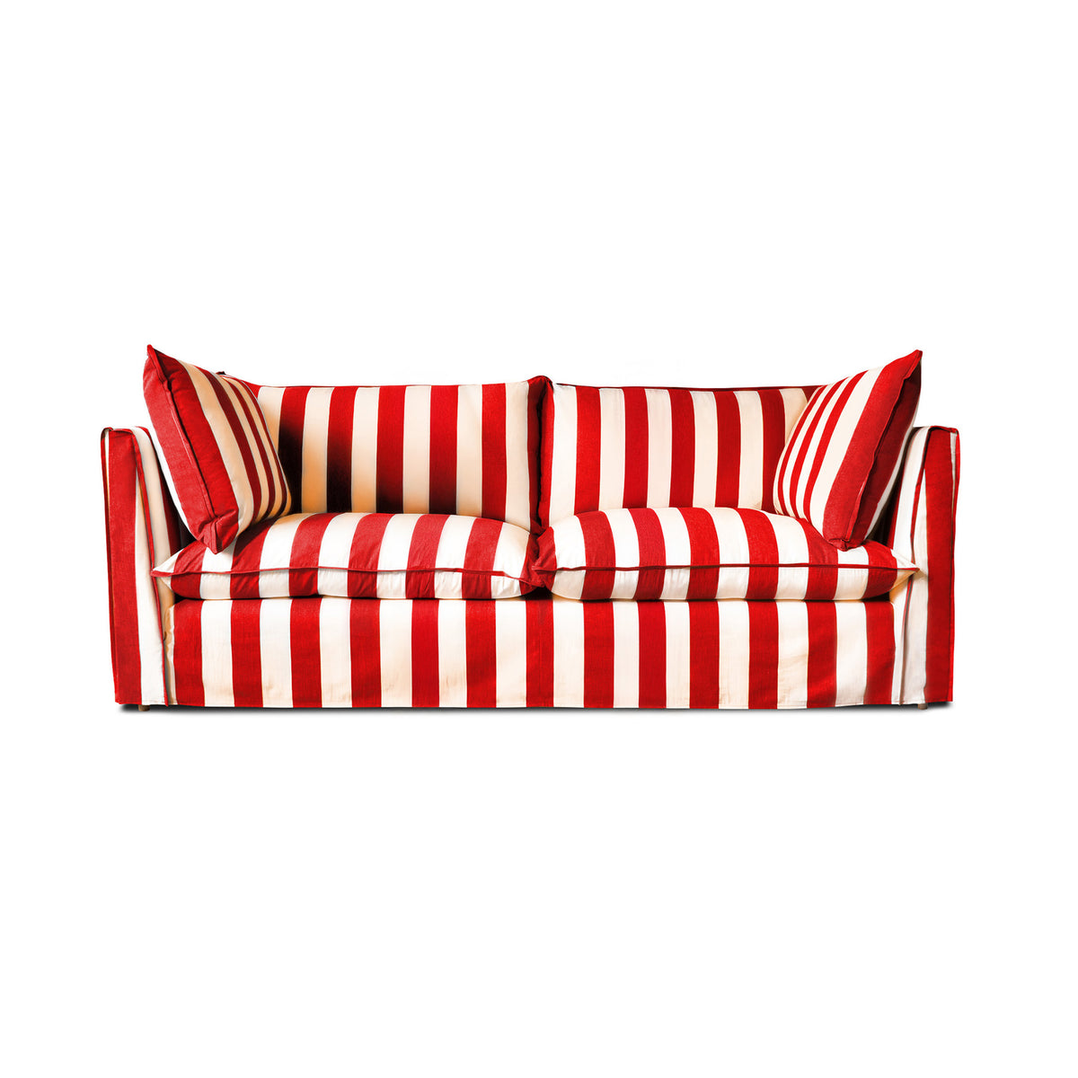 Coco 3 seater sofa with Self Piped Knife Edge cushion in Stripes Petunia - Hand Made in USA