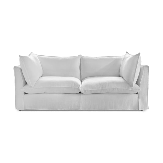 Coco 3 seater sofa with Self Piped Knife Edge cushion in Cotton Linen Snow Drop  - Hand Made in USA (Available for Quick Ship)