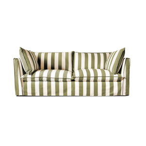Coco 3 seater sofa with Self Piped Knife Edge cushion in Spring Green Stripes - Hand Made in USA