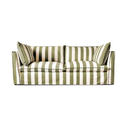 Coco 3 seater sofa with Self Piped Knife Edge cushion in Spring Green Stripes - Hand Made in USA