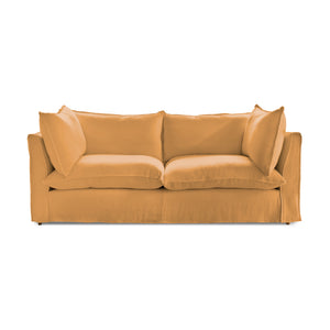Coco 3 seater sofa with Self Piped Knife Edge cushion in Cotton Linen Sunflower  - Hand Made in USA