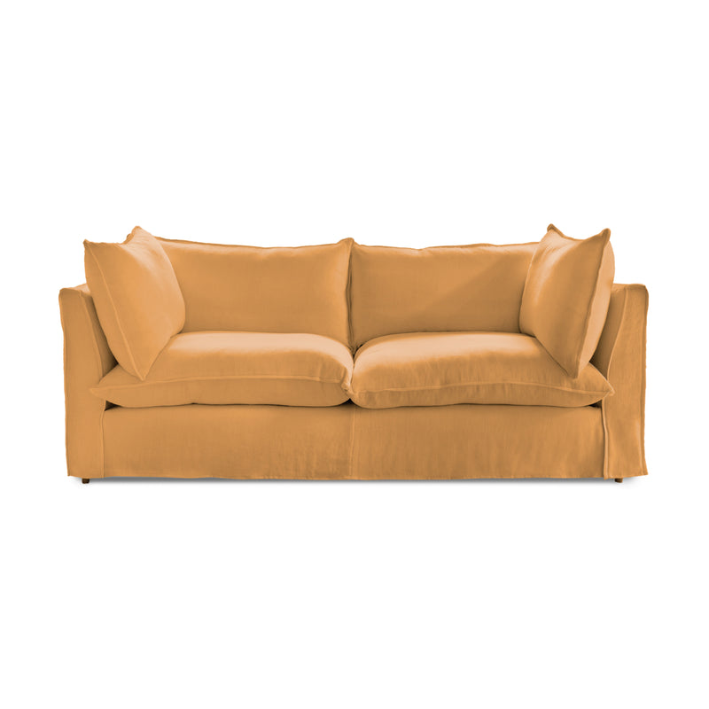 Coco 3 seater sofa with Self Piped Knife Edge cushion in Cotton Linen Sunflower  - Hand Made in USA