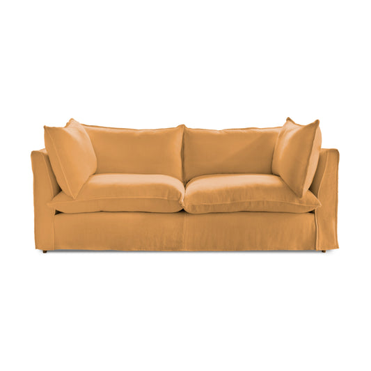 Coco 3 seater sofa with Self Piped Knife Edge cushion in Cotton Linen Sunflower  - Hand Made in USA (Available for Quick Ship)