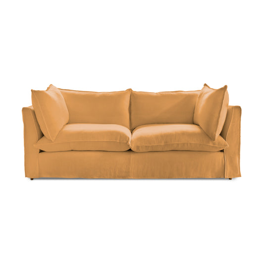 Coco 3 seater sofa with Self Piped Knife Edge cushion in Cotton Linen Sunflower  - Hand Made in USA