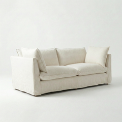 Coco 3 seater sofa with Self Piped Knife Edge cushion in Cotton Linen Cool Coconut  - Hand Made in USA