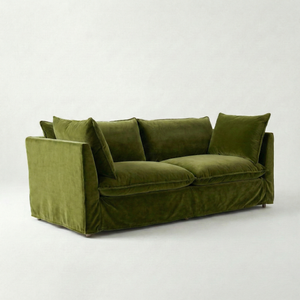 Coco 3 seater sofa with Knife Edge cushion in Pelham Moss Velvet - Hand Made in USA