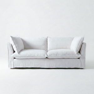 Coco 3 seater sofa with Self Piped Knife Edge cushion in Cotton Linen Snow Drop  - Hand Made in USA