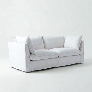 Coco 3 seater sofa with Self Piped Knife Edge cushion in Cotton Linen Snow Drop  - Hand Made in USA