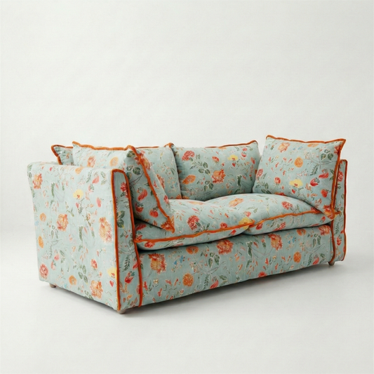 Coco 3 seater sofa with Knife Edge cushion in Wildwood Duck Egg - Hand Made in USA