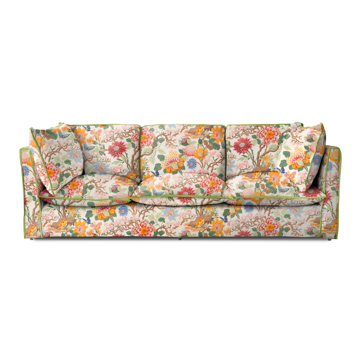Coco 4 seater sofa with Contrast Welt Knife Edge cushion in Magnolia Cream Blue - Hand Made in USA
