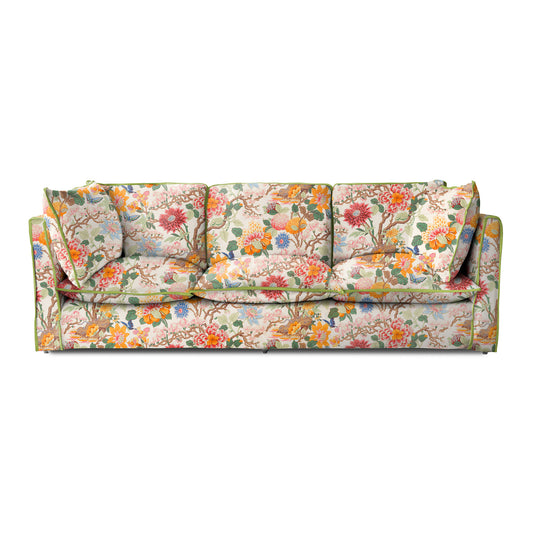 Coco 4 seater sofa with Contrast Welt Knife Edge cushion in Magnolia Cream Blue - Hand Made in USA
