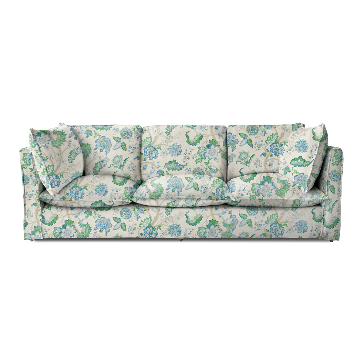 Coco 4 seater sofa with Knife Edge cushion in Kitty Blue Green - Hand Made in USA