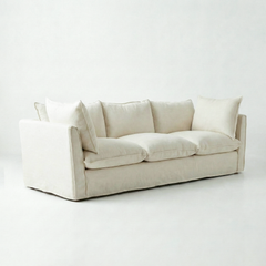 Coco 4 seater sofa with Self Piped Knife Edge cushion in Cotton Linen Cool Coconut - Hand Made in USA