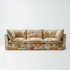Coco 4 seater sofa with Contrast Piped Knife Edge cushion in Magnolia Cream Blue - Hand Made in USA
