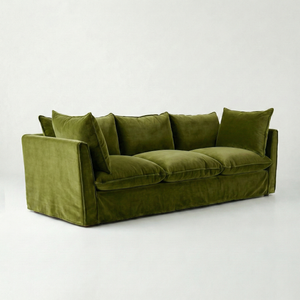 Coco 4 seater sofa with Knife Edge cushion in Pelham Moss Velvet - Hand Made in USA