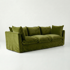 Coco 4 seater sofa with Knife Edge cushion in Pelham Moss Velvet - Hand Made in USA