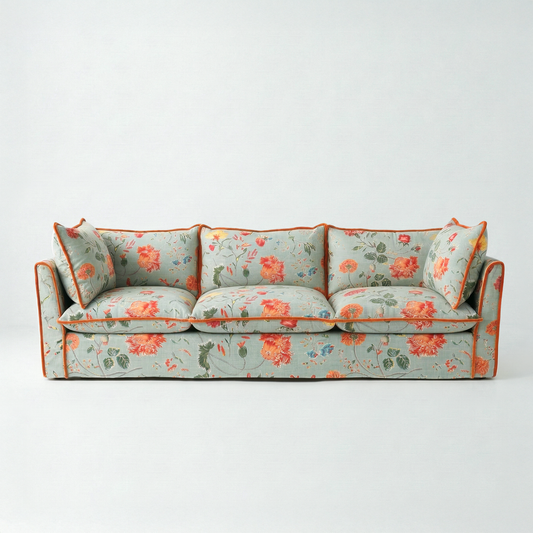 Coco 4 seater sofa with Contrast Piped Knife Edge cushion in Wildwood Duck Egg - Hand Made in USA