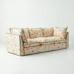 Coco 4 seater sofa with Contrast Piped Knife Edge cushion in Wildwood Ivory - Hand Made in USA