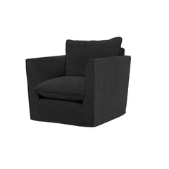 Coco Chair with Self Piped Knife Edge Cushion in Charcoal Grey Linen - Hand Made in USA