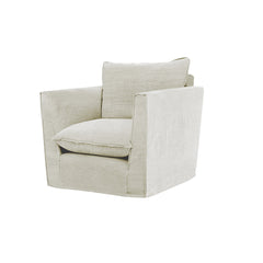 Coco Chair with Self Piped Knife Edge cushion in Cotton Linen Cool Coconut  - Hand Made in USA