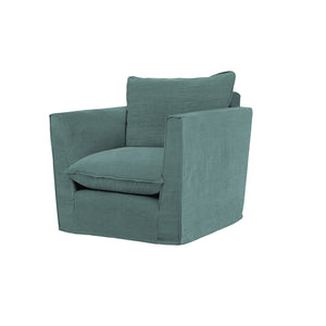 Coco Armchair with Knife Edge Cushion in Cerulean Linen - Hand Made in USA