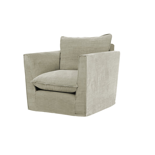Coco Chair with Knife Edge Cushion in Ivory Linen - Hand Made in USA
