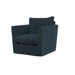 Coco Armchair with Knife Edge Cushion in Midnight Linen - Hand Made in USA