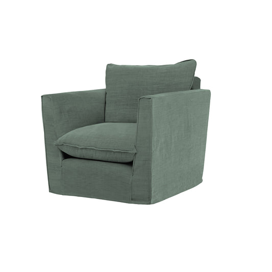 Coco Chair with Knife Edge Cushion in Mineral Linen - Hand Made in USA