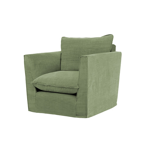 Coco Chair with Knife Edge Cushion in Moss Linen - Hand Made in USA