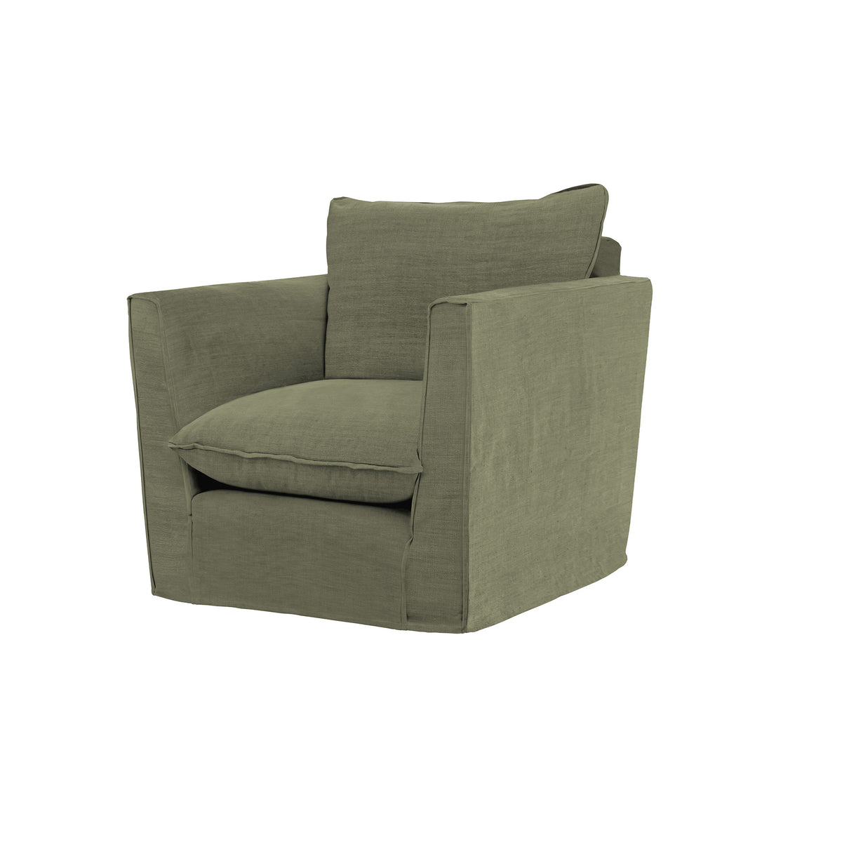 Coco Armchair with Knife Edge Cushion in Sage Linen - Hand Made in USA