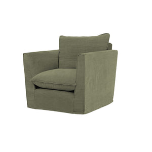 Coco Armchair with Knife Edge Cushion in Sage Linen - Hand Made in USA