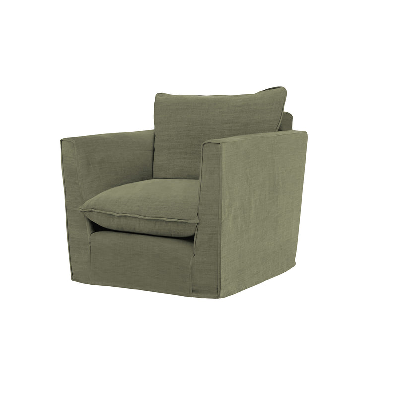 Coco Armchair with Knife Edge Cushion in Sage Linen - Hand Made in USA