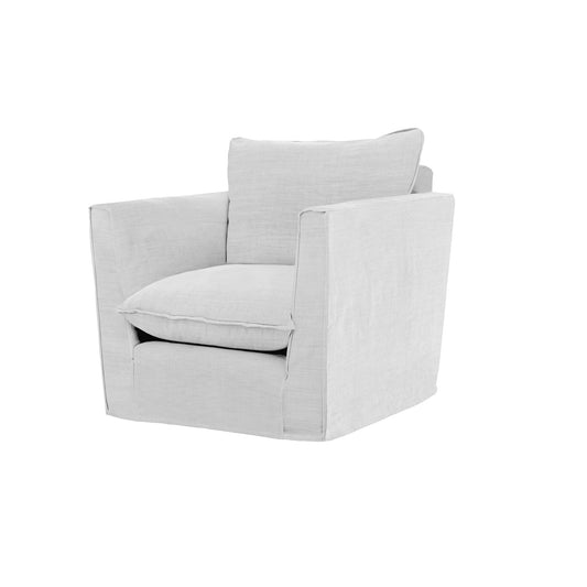 Coco Chair with Self Piped Knife Edge cushion in Cotton Linen Snow Drop  - Hand Made in USA