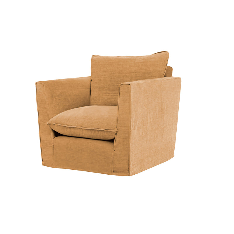 Coco Armchair with Self Piped Knife Edge cushion in Cotton Linen Sunflower  - Hand Made in USA