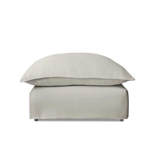 Coco Footstool with Self Piped Knife Edge cushion in Cotton Linen Cool Coconut - Hand Made in USA