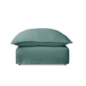 Coco Footstool with Knife Edge cushion in Cerulean Linen - Hand Made in USA
