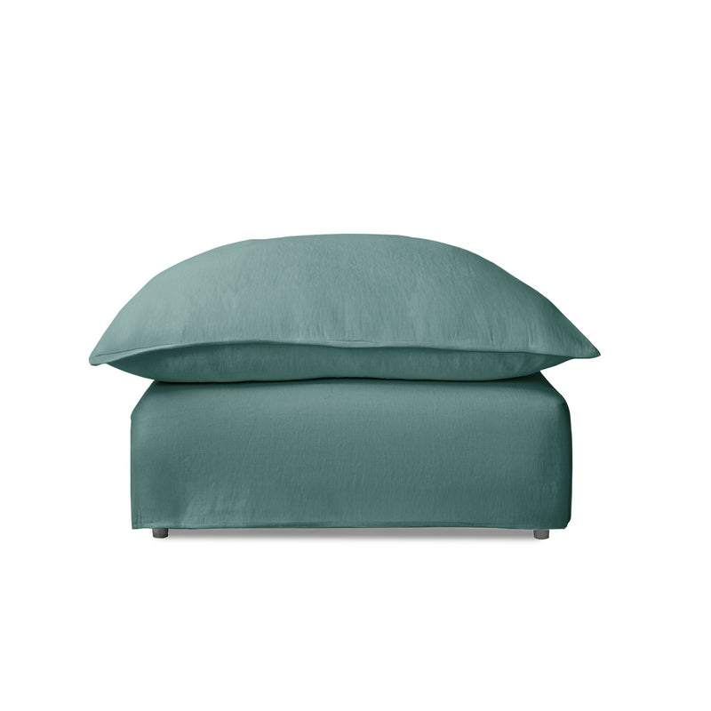 Coco Footstool with Knife Edge cushion in Cerulean Linen - Hand Made in USA