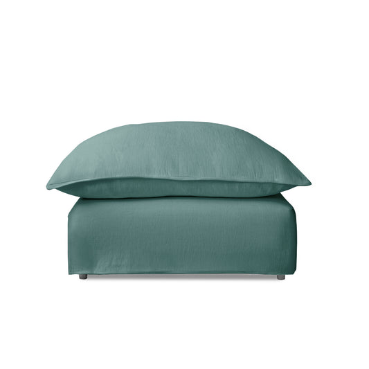 Coco Footstool with Knife Edge cushion in Cerulean Linen - Hand Made in USA