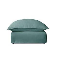 Coco Footstool with Knife Edge cushion in Cerulean Linen - Hand Made in USA