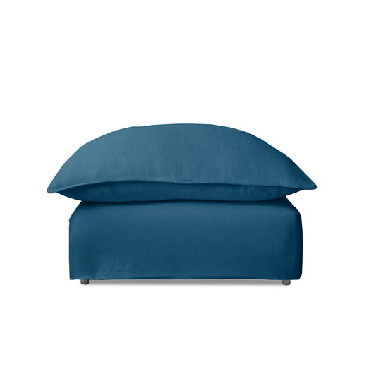 Coco Footstool with Knife Edge cushion in Indigo Linen - Hand Made in USA