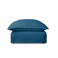 Coco Footstool with Knife Edge cushion in Indigo Linen - Hand Made in USA